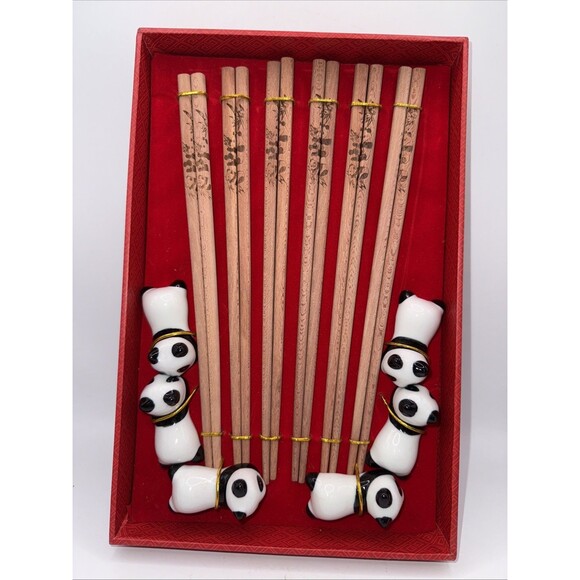 Chopsticks, 6 Pairs Cute Panda Chopsticks with Panda Holders - Picture 1 of 5